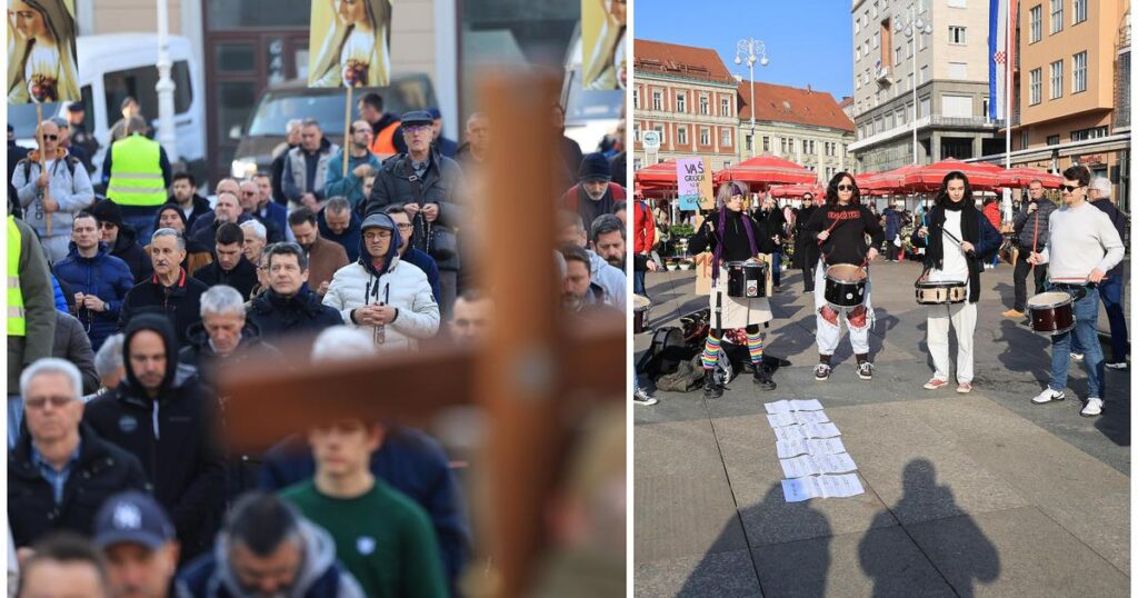 FOTO Molitelji i ove subote na trgovima, dočekali ih prosvjednici s transparentima i bubnjevima FOTO Molitelji i ove subote na trgovima, dočekali ih prosvjednici s transparentima i bubnjevima